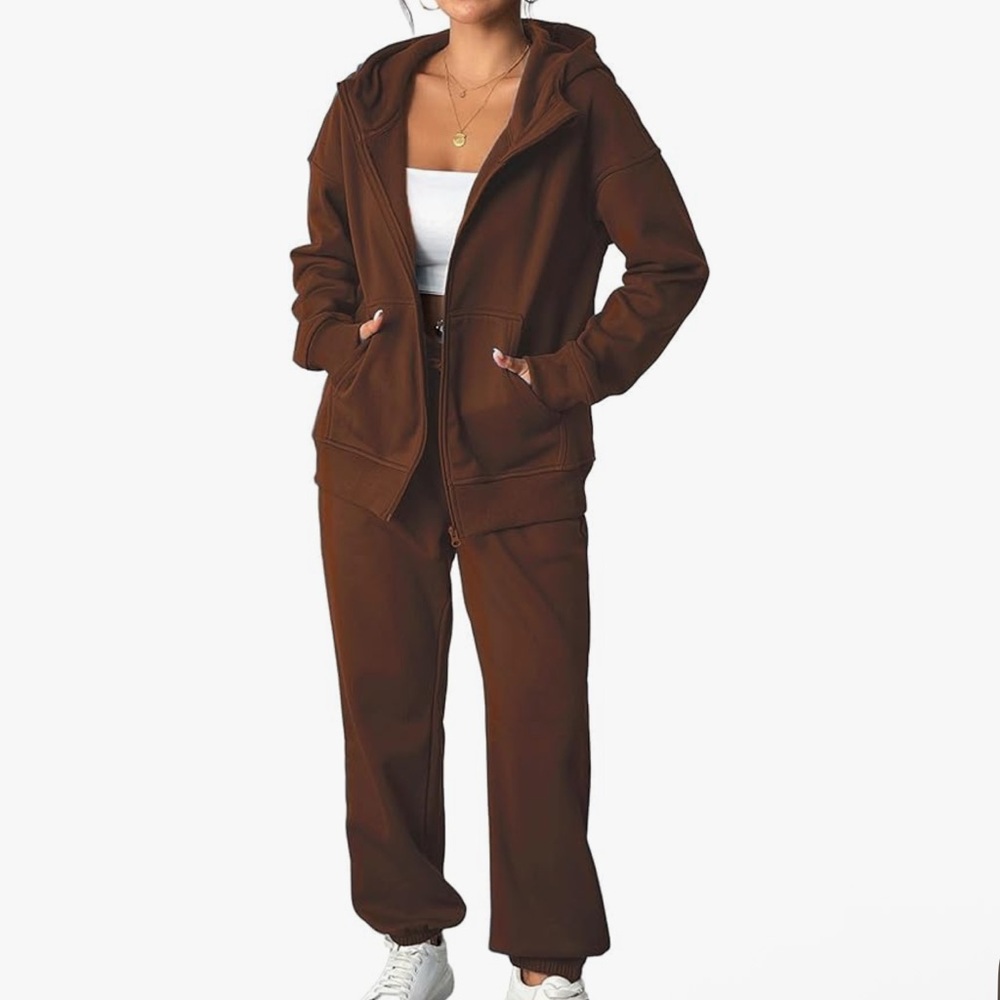 Brown Women's Hoodie and Pants Set